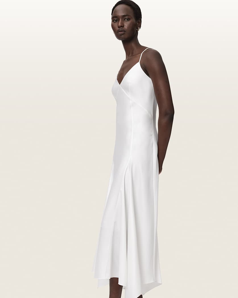 AllSaints Ava Sleeveless Satin Midi Dress Women's Chalk White Women's