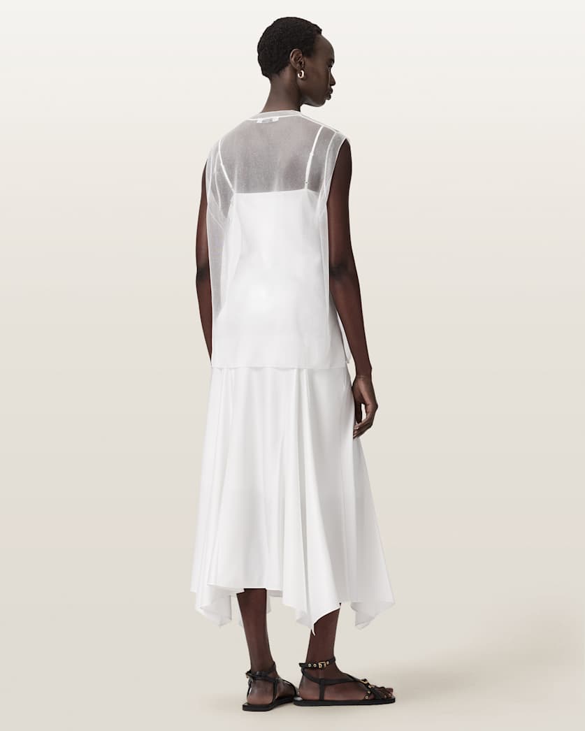 AllSaints Ava Sleeveless Satin Midi Dress Women's Chalk White Women's