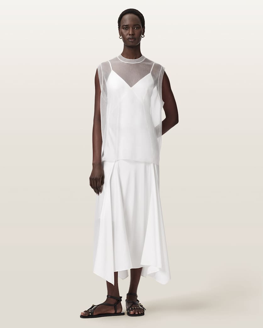 AllSaints Ava Sleeveless Satin Midi Dress Women's Chalk White Women's