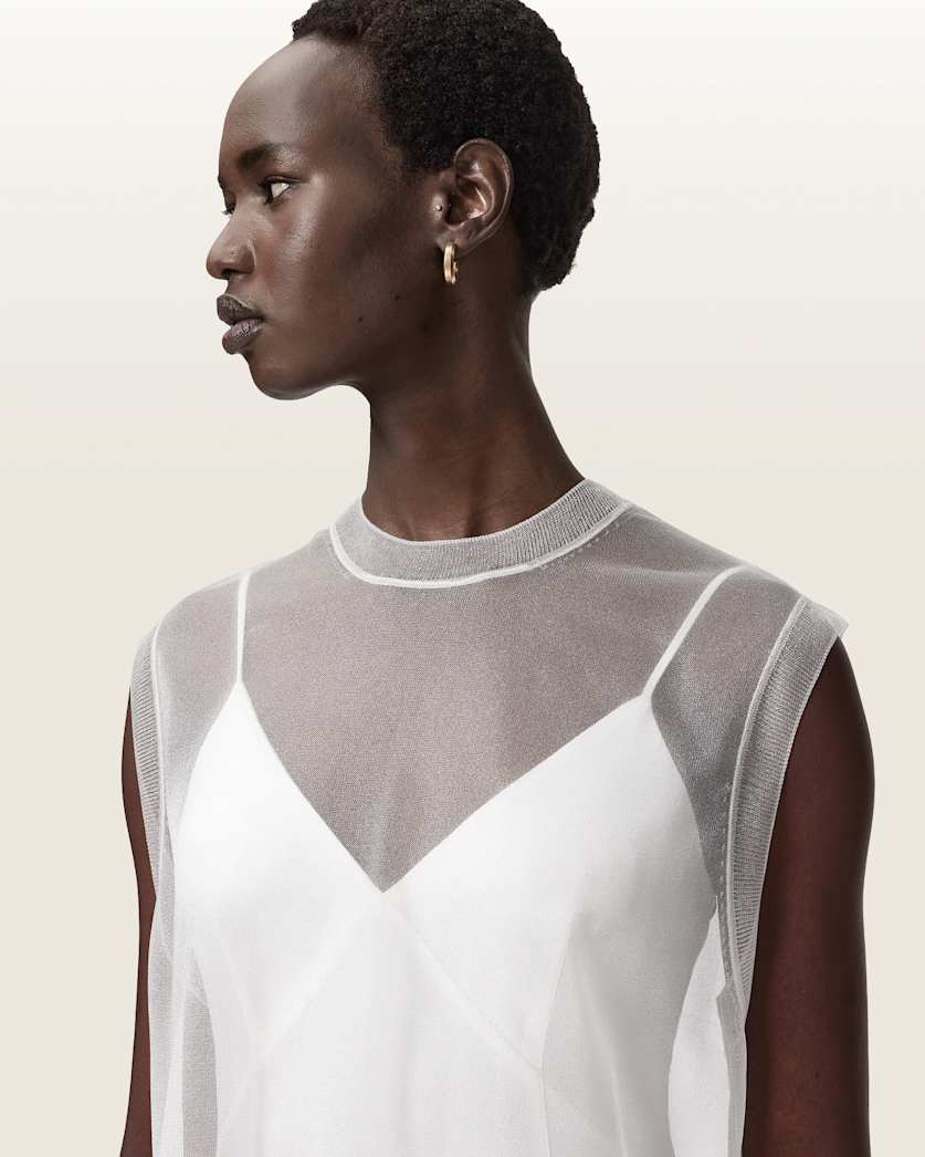 AllSaints Ava Sleeveless Satin Midi Dress Women's Chalk White Women's