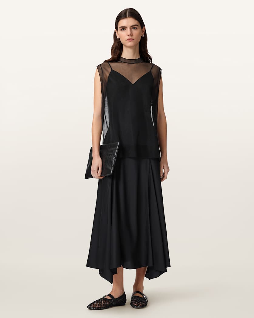 AllSaints Ava Sleeveless Satin Midi Dress Women's Chalk White Women's