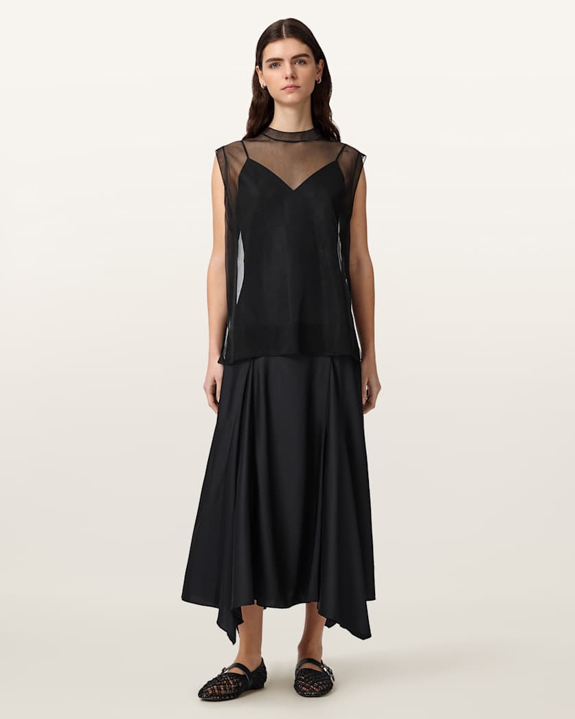 AllSaints Ava Sleeveless Satin Midi Dress Women's Chalk White Women's