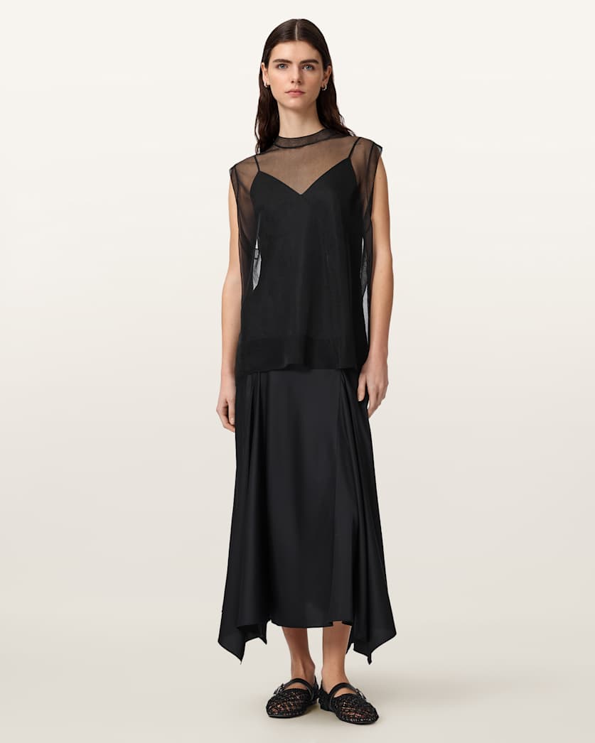 AllSaints Ava Sleeveless Satin Midi Dress Women's Chalk White Women's