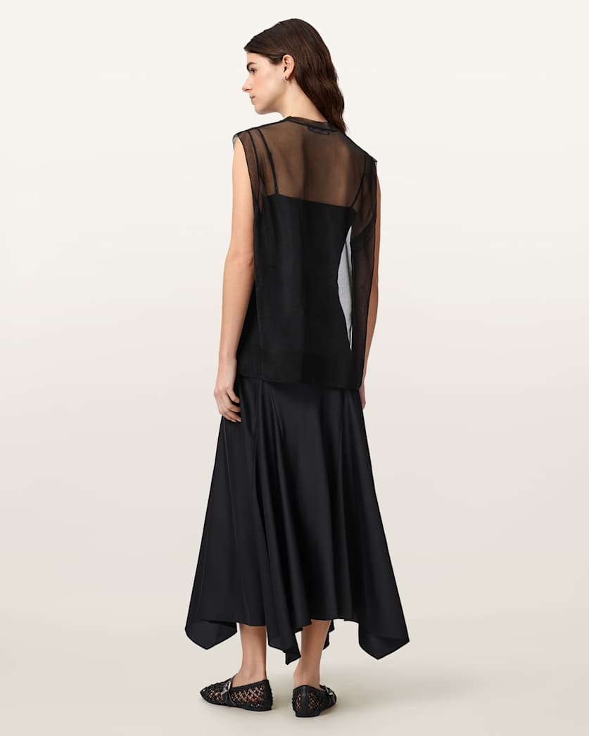 AllSaints Ava Sleeveless Satin Midi Dress Women's Chalk White Women's