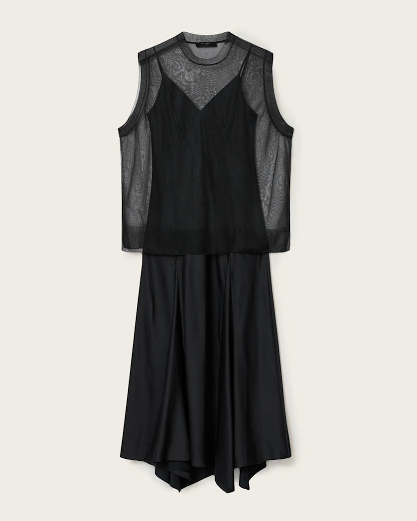 AllSaints Ava Sleeveless Satin Midi Dress Women's Chalk White Women's