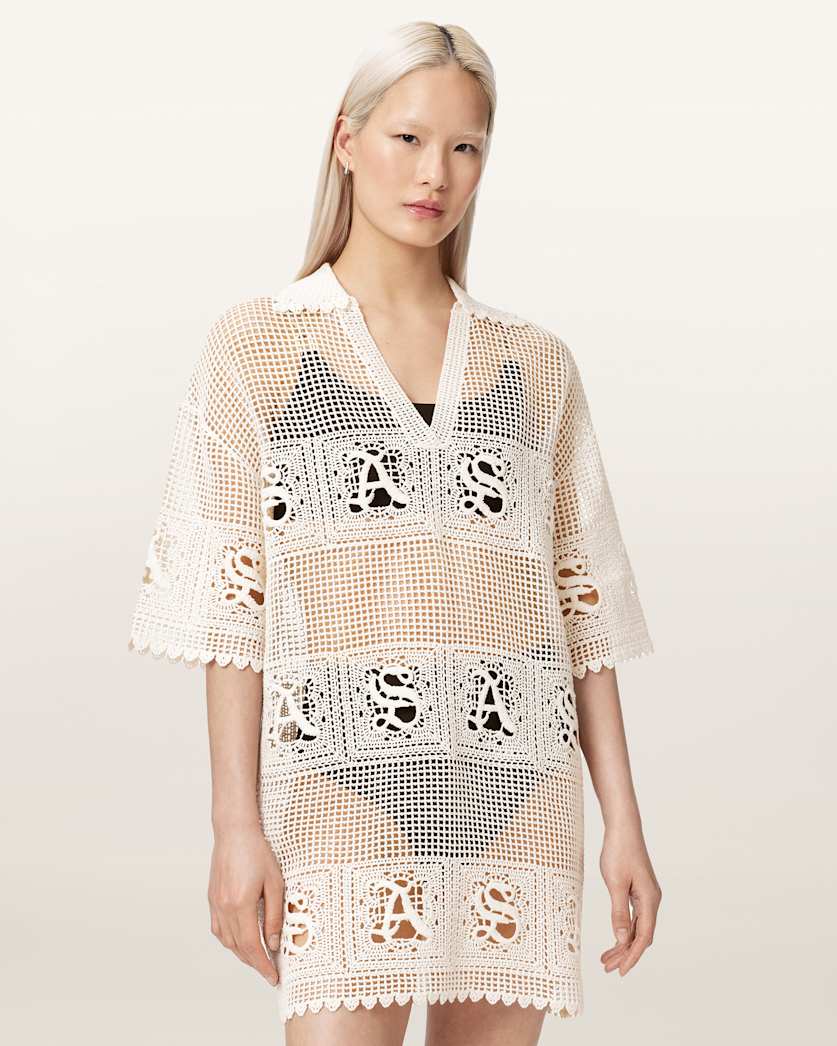 AllSaints Kyra Open Knit Mini Dress Women's Chalk White Women's