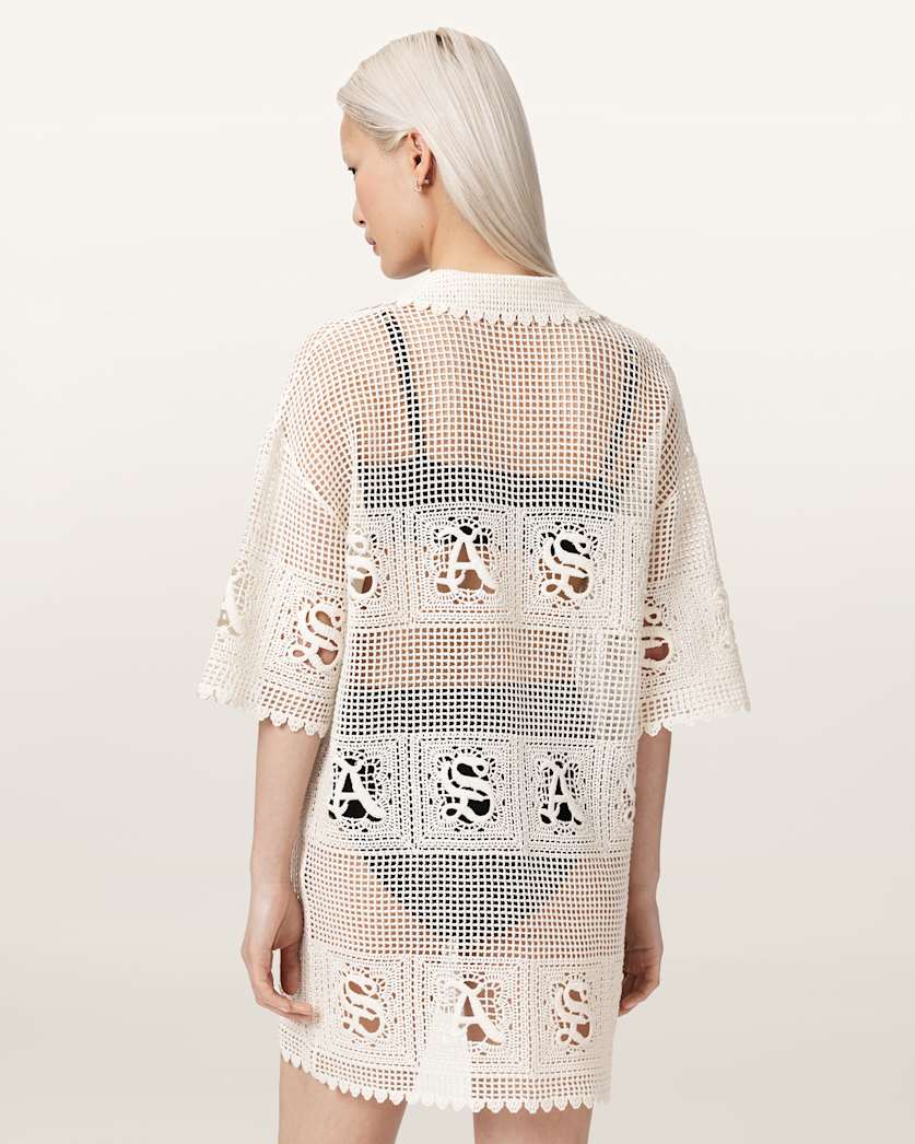 AllSaints Kyra Open Knit Mini Dress Women's Chalk White Women's