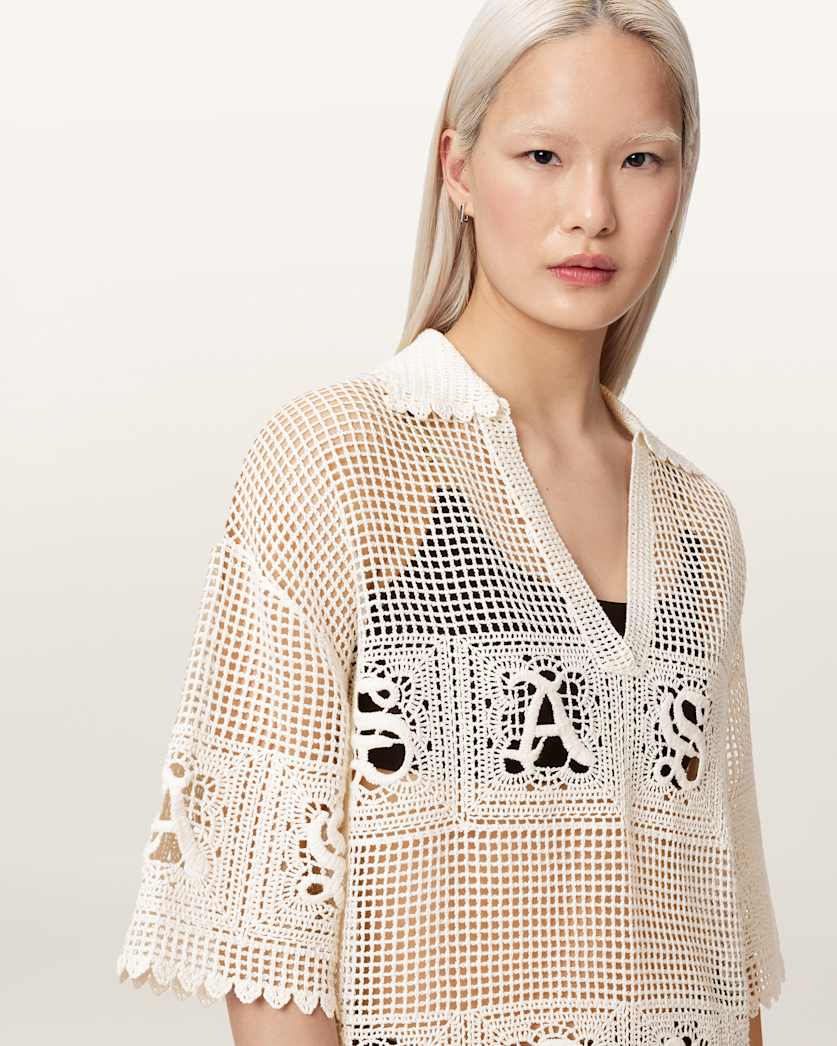 AllSaints Kyra Open Knit Mini Dress Women's Chalk White Women's