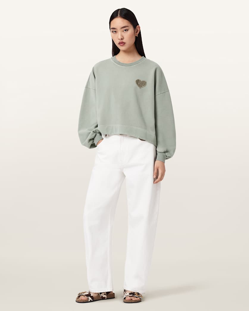 AllSaints Lover Oversized Crew Neck Sweatshirt Women's Abbey Stone Green Women's