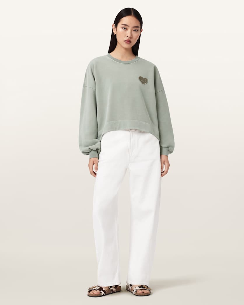 AllSaints Lover Oversized Crew Neck Sweatshirt Women's Abbey Stone Green Women's