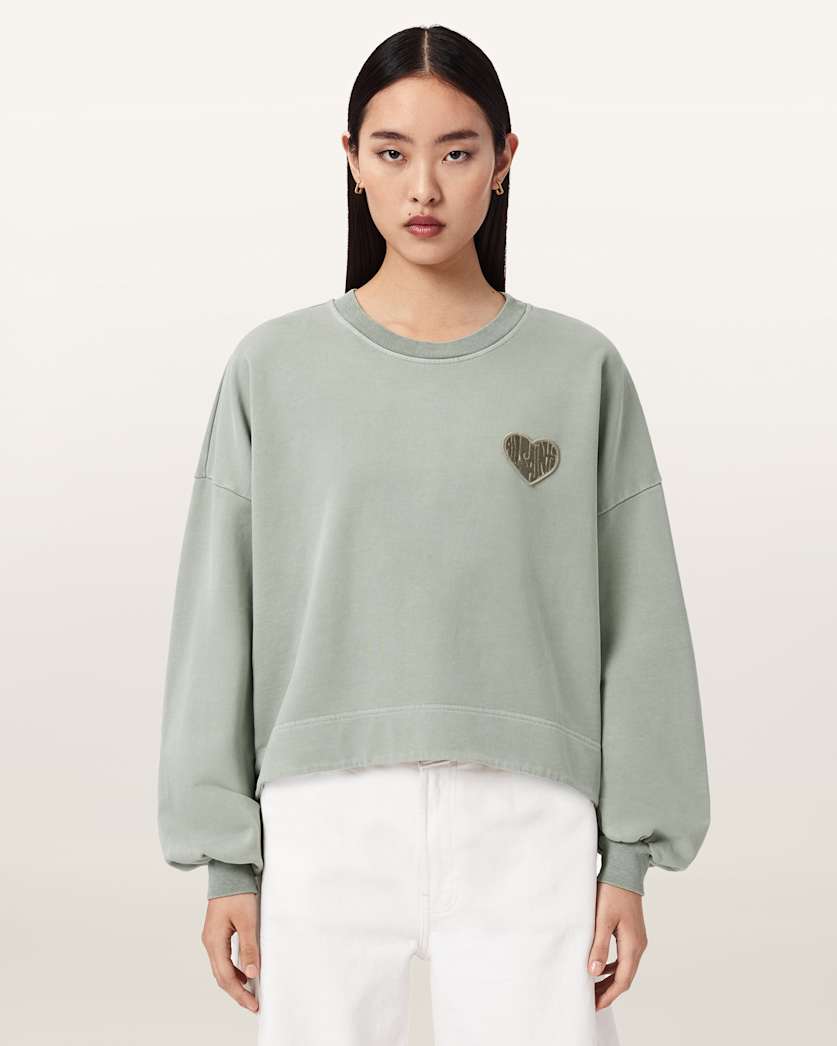 AllSaints Lover Oversized Crew Neck Sweatshirt Women's Abbey Stone Green Women's