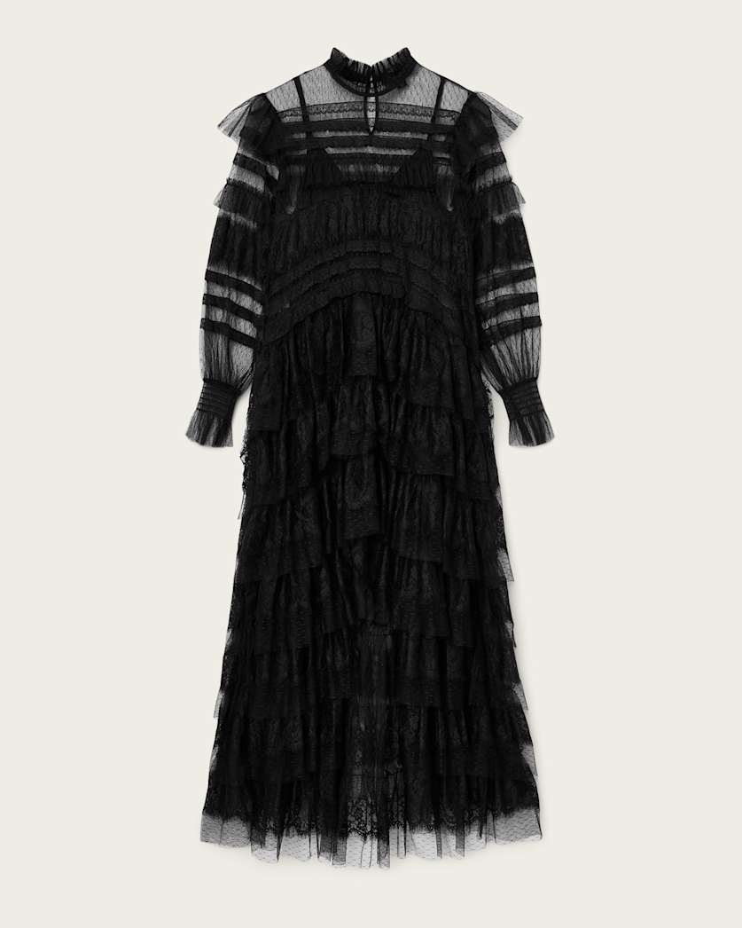 AllSaints Cavarly Tiered Lace Maxi Dress Women's Lace Black Women's
