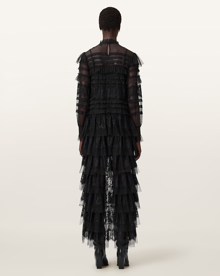 AllSaints Cavarly Tiered Lace Maxi Dress Women's Lace Black Women's