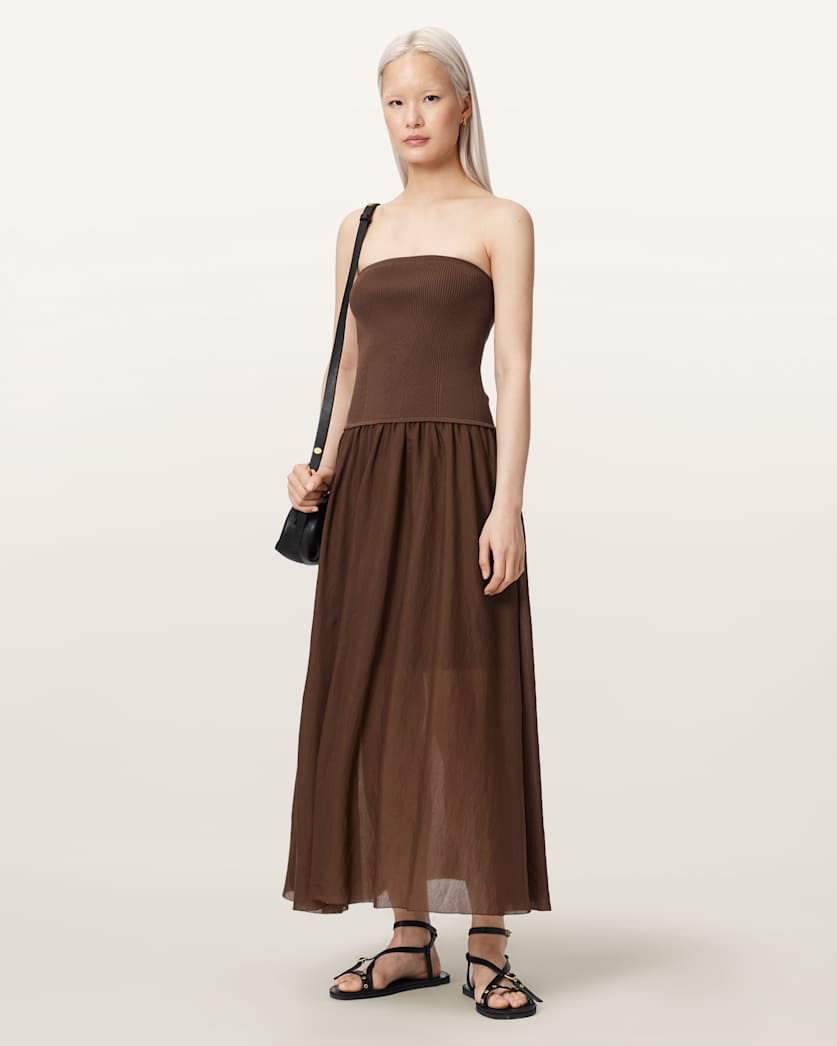 AllSaints Tegan Hybrid Bodycon Maxi Dress Women's Penny Brown Women's