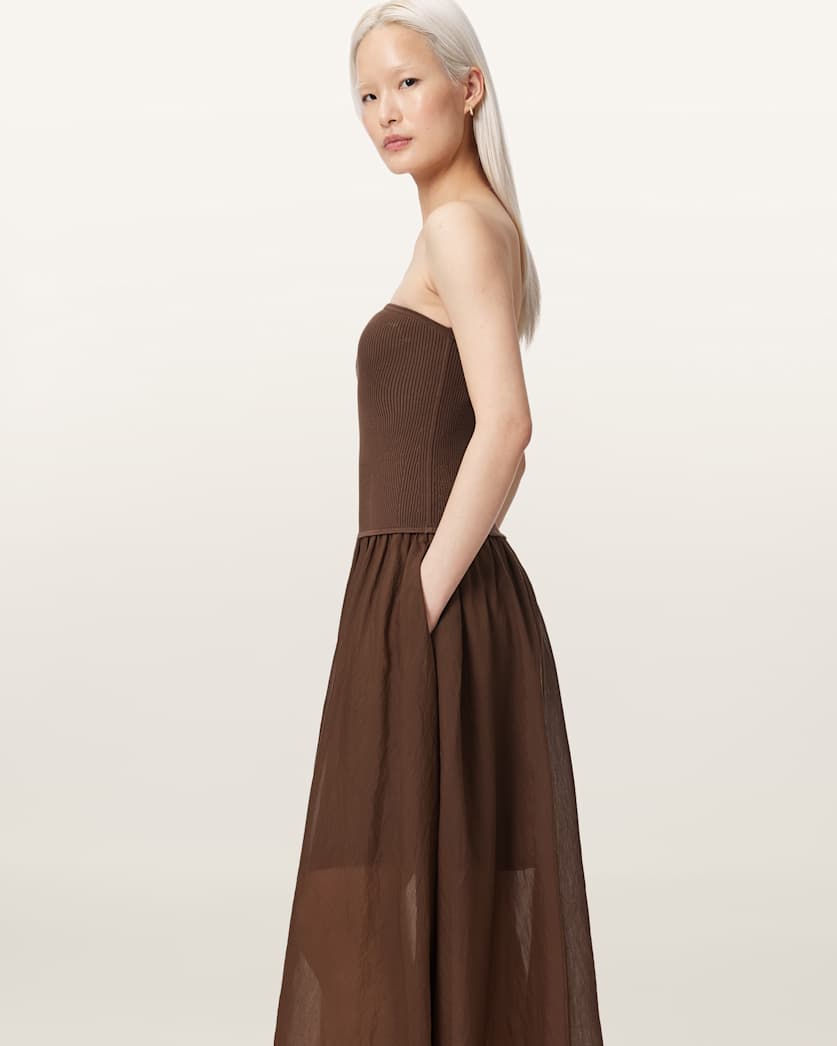 AllSaints Tegan Hybrid Bodycon Maxi Dress Women's Penny Brown Women's