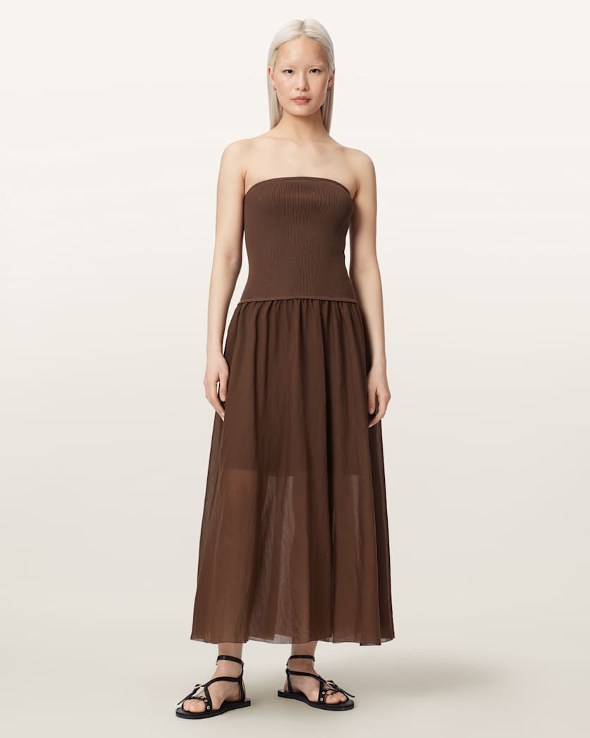 AllSaints Tegan Hybrid Bodycon Maxi Dress Women's Penny Brown Women's