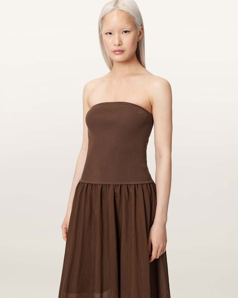AllSaints Tegan Hybrid Bodycon Maxi Dress Women's Penny Brown Women's