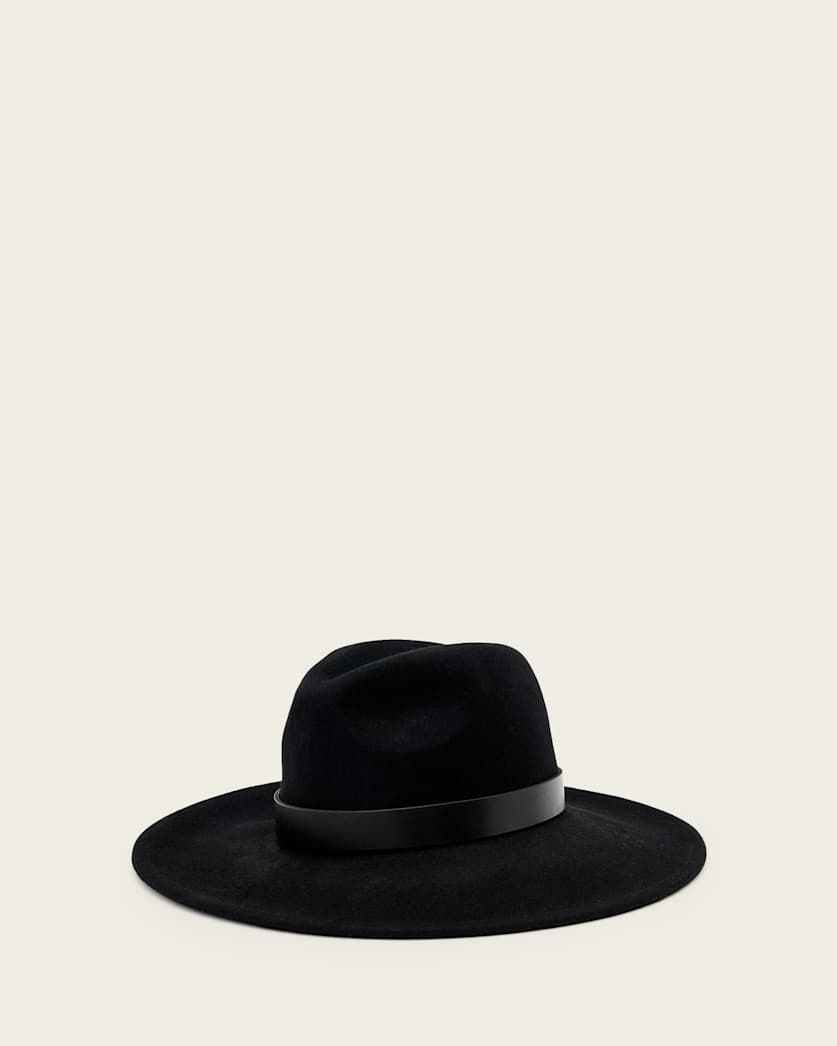 AllSaints Fae Wool Fedora Women's Black/Warm Brass Women's