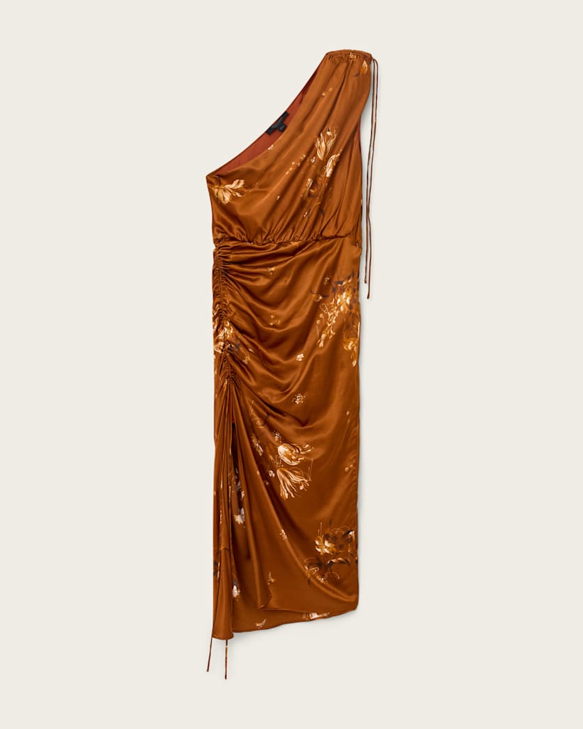 AllSaints Laura Midi Dress Women's Ania Rust Brown Women's