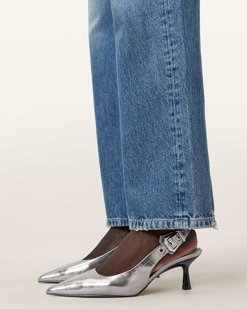 AllSaints Idiya Metallic Leather Slingback Heels Women's Gunmetal Grey Women's