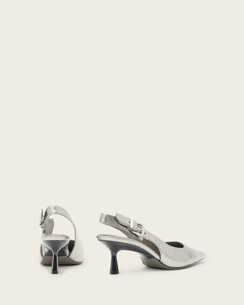 AllSaints Idiya Metallic Leather Slingback Heels Women's Gunmetal Grey Women's