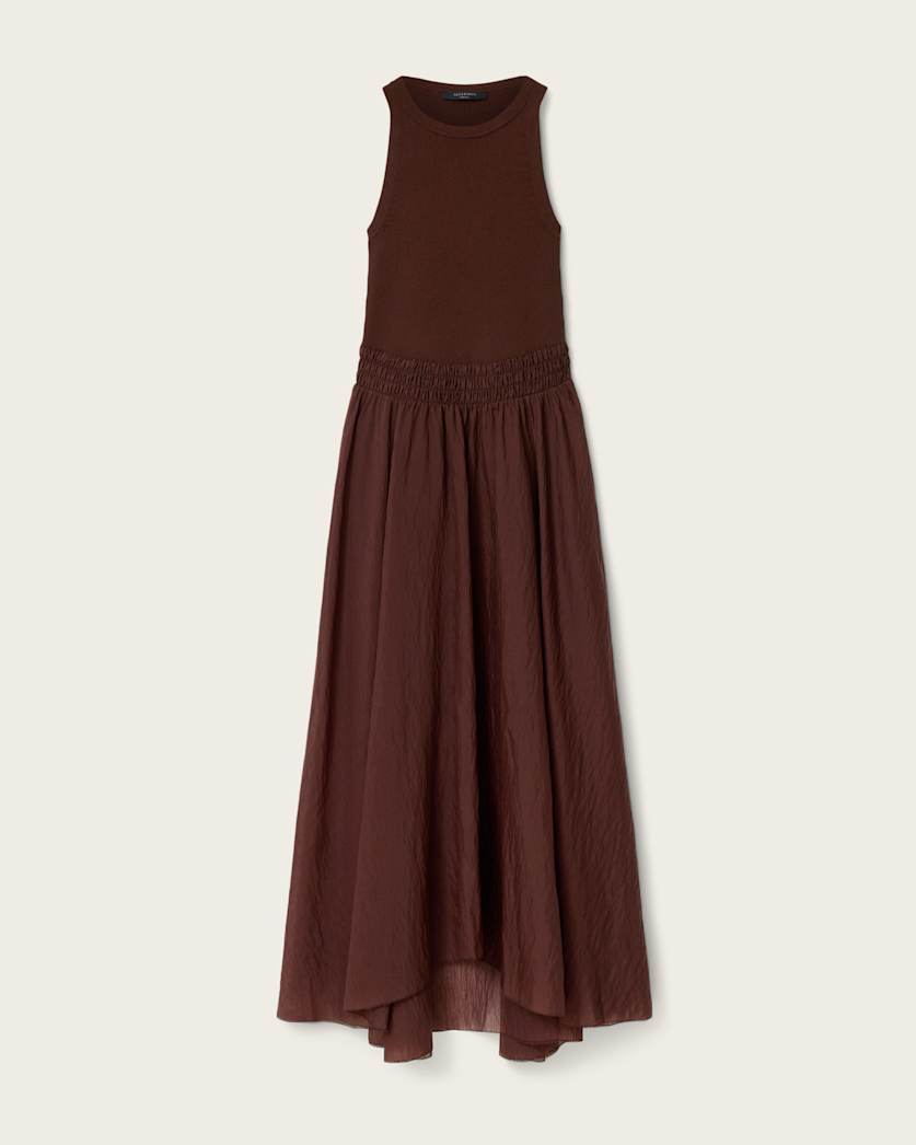 AllSaints Zenia Sleeveless Asymmetric Midi Dress Women's Black Women's