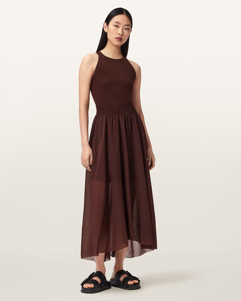 AllSaints Zenia Sleeveless Asymmetric Midi Dress Women's Black Women's