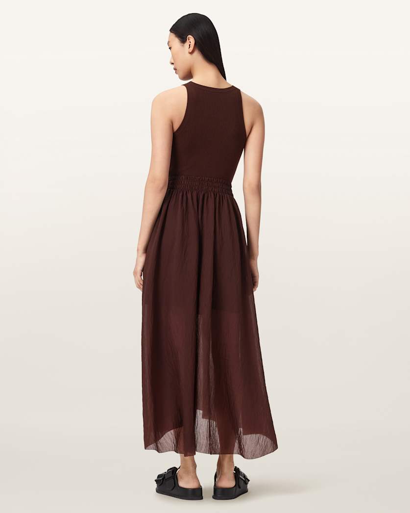 AllSaints Zenia Sleeveless Asymmetric Midi Dress Women's Black Women's