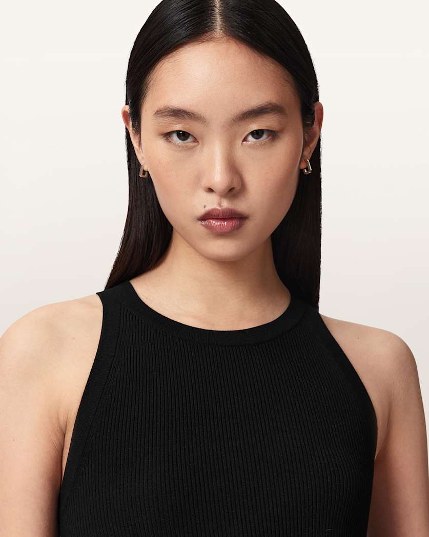 AllSaints Zenia Sleeveless Asymmetric Midi Dress Women's Black Women's