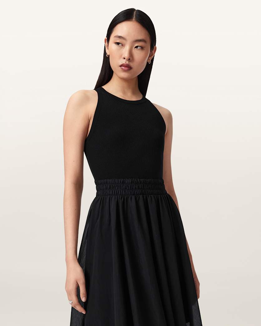 AllSaints Zenia Sleeveless Asymmetric Midi Dress Women's Black Women's