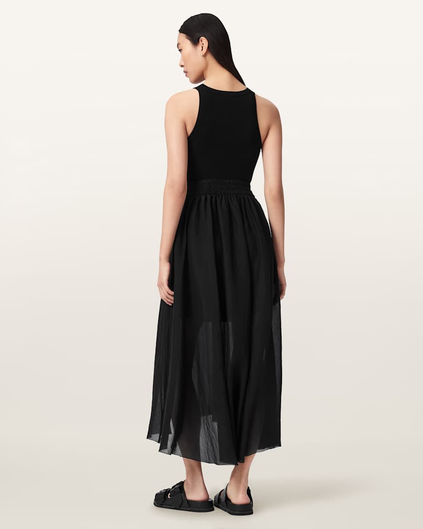 AllSaints Zenia Sleeveless Asymmetric Midi Dress Women's Black Women's