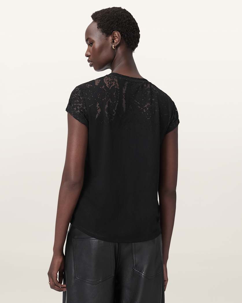 AllSaints Anna Snake Print Devore T Shirt Women's Black Women's