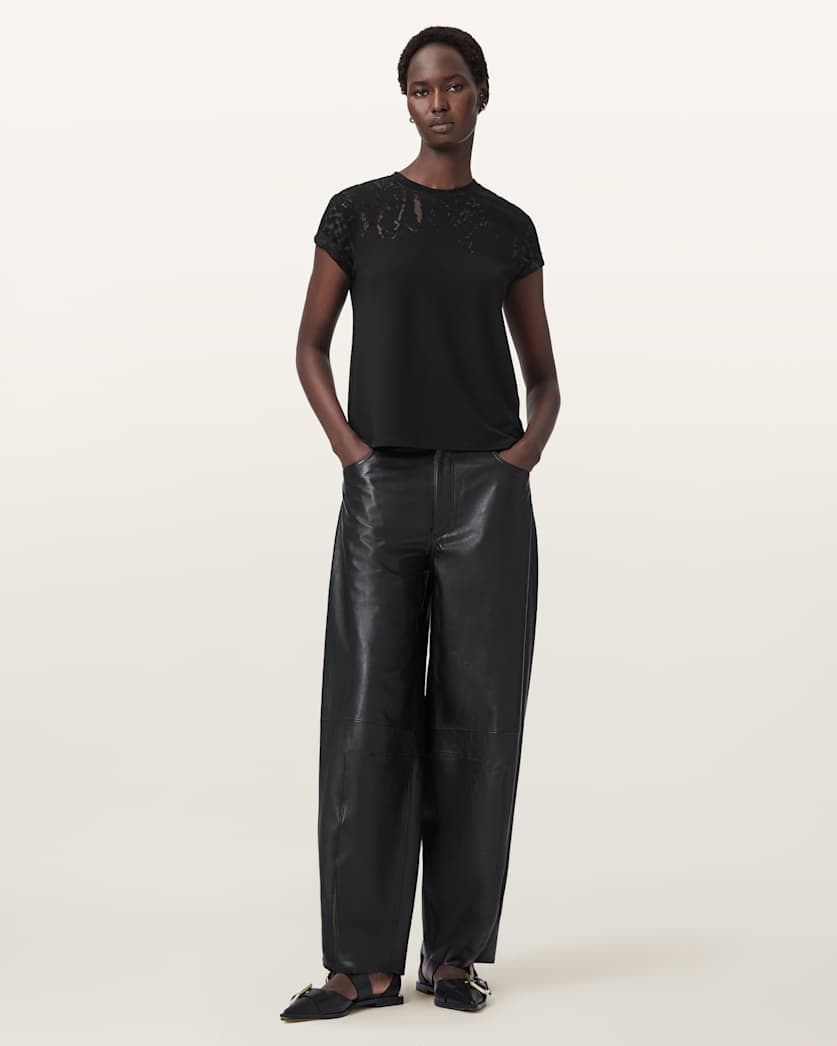 AllSaints Anna Snake Print Devore T Shirt Women's Black Women's