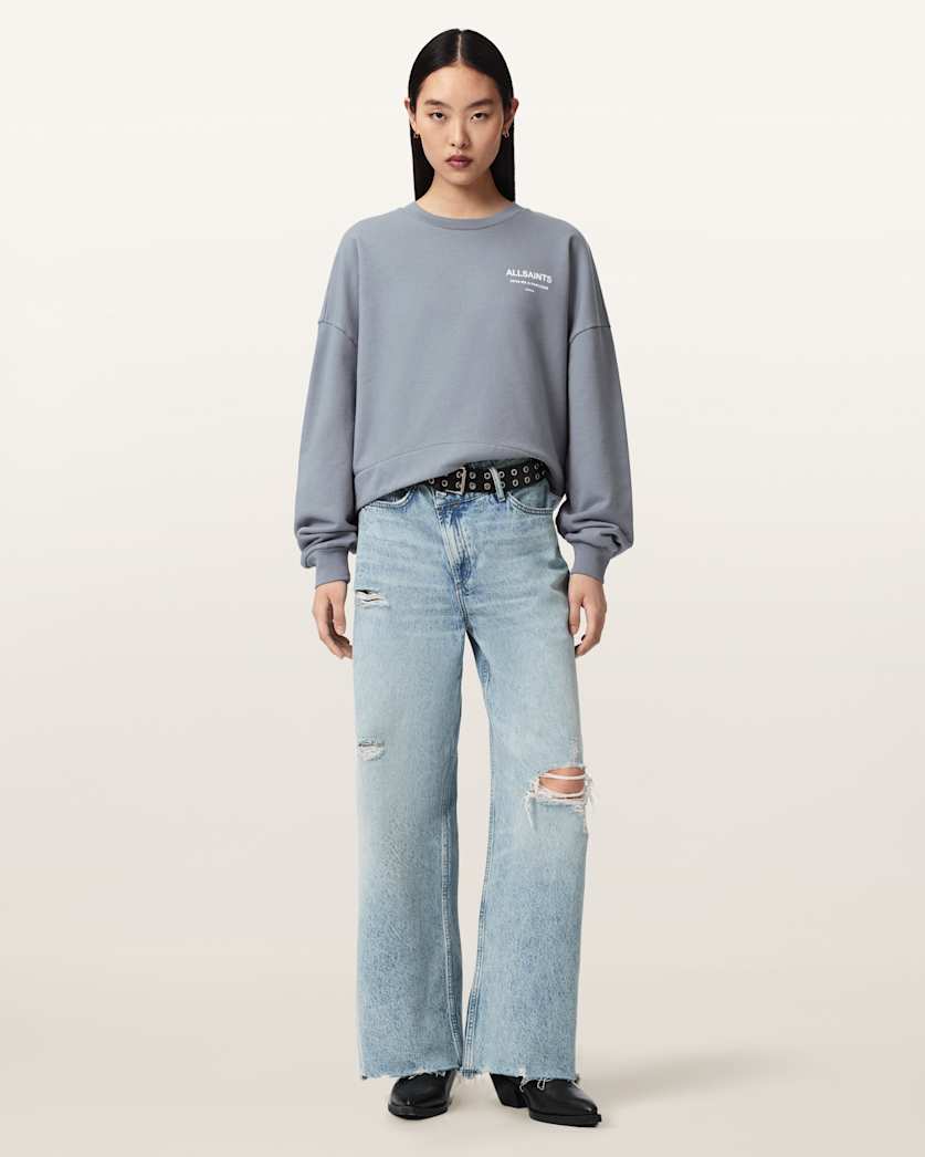 AllSaints Dreamer Lila Oversized Cotton Sweatshirt Women's Quarry Blue Women's