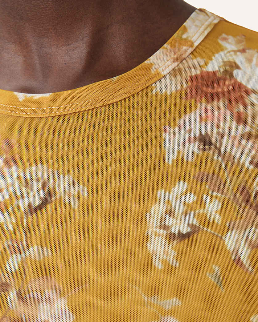 AllSaints Ellie Floral Print Mesh T Shirt Women's Armada Deep Yellow Women's