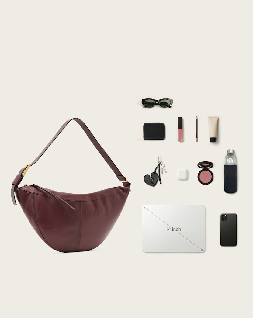 AllSaints Luna Slouchy Leather Shoulder Bag Women's Dark Red Women's