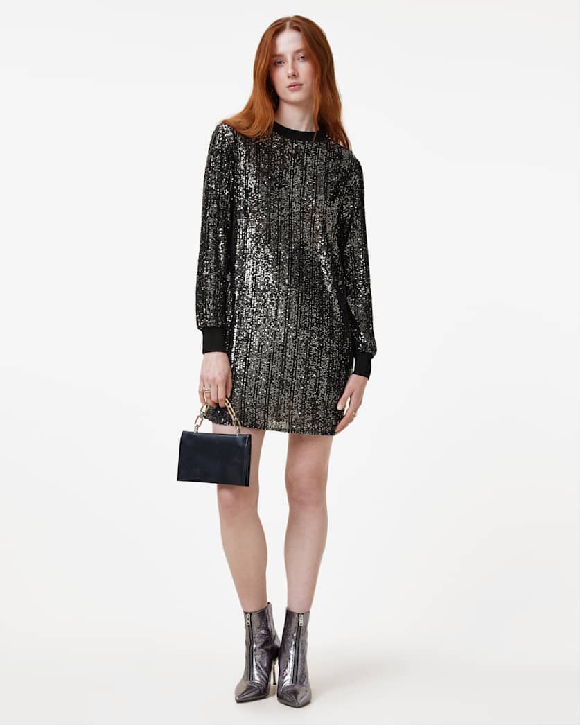 AllSaints Solstice Long Sleeve Sequin Mini Dress Women's Black Women's