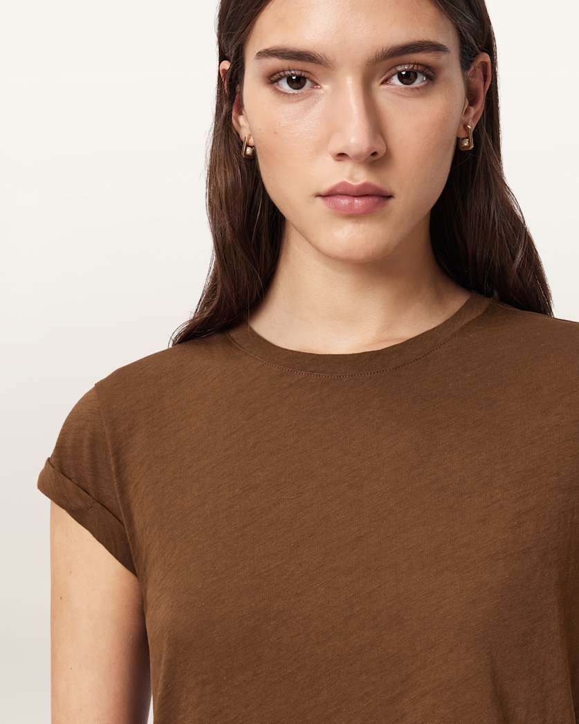 AllSaints Anna Crew Neck Short Sleeve T Shirt Women's Cognac Brown Women's