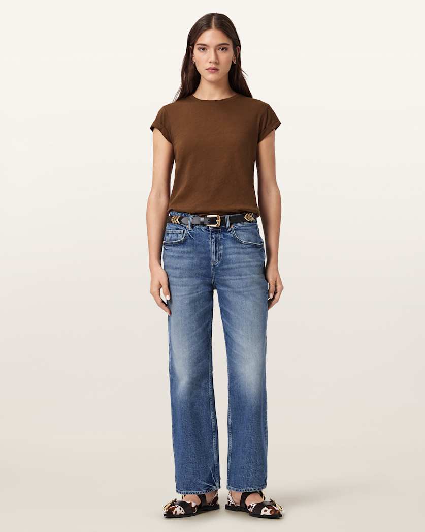 AllSaints Anna Crew Neck Short Sleeve T Shirt Women's Cognac Brown Women's