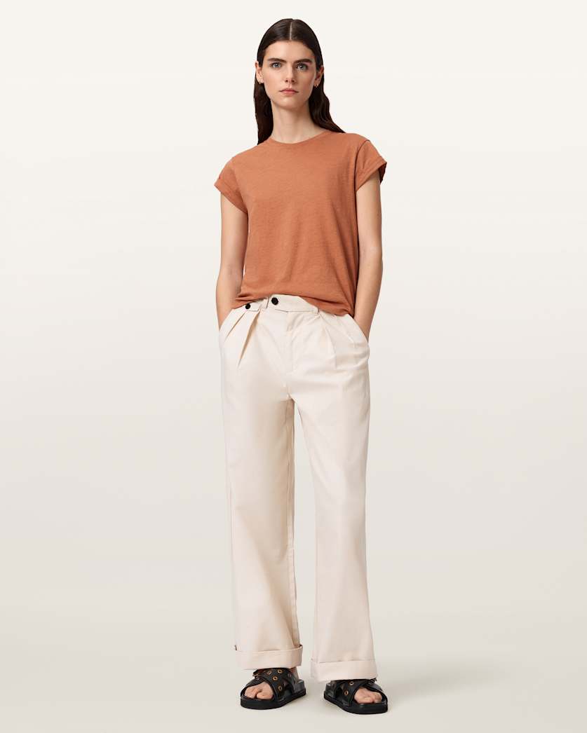 AllSaints Anna Crew Neck Short Sleeve T Shirt Women's Cognac Brown Women's
