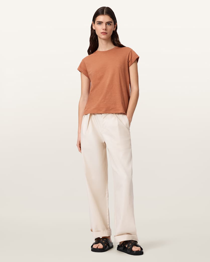 AllSaints Anna Crew Neck Short Sleeve T Shirt Women's Cognac Brown Women's