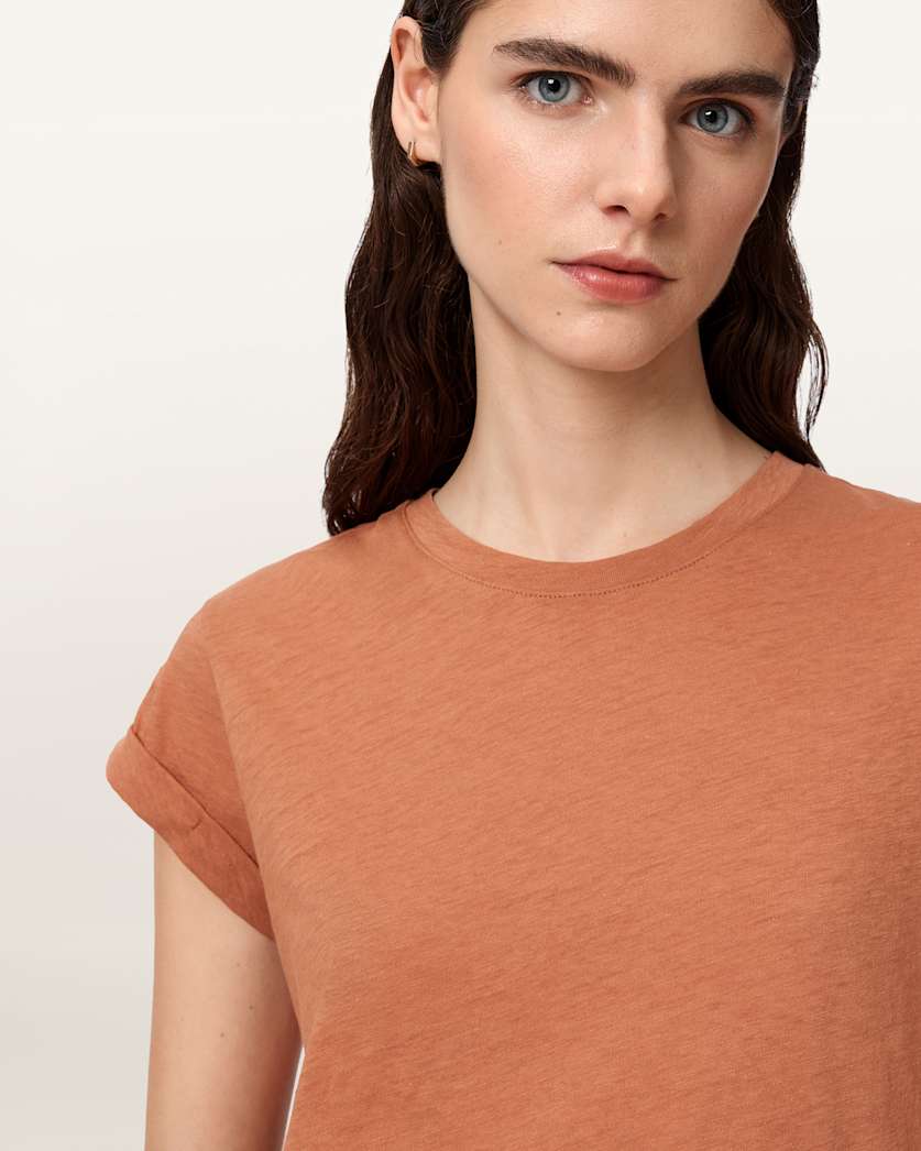 AllSaints Anna Crew Neck Short Sleeve T Shirt Women's Cognac Brown Women's