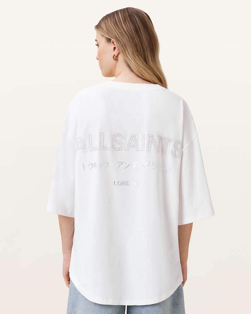 AllSaints Underground Amelie Oversized T Shirt Women's White Women's