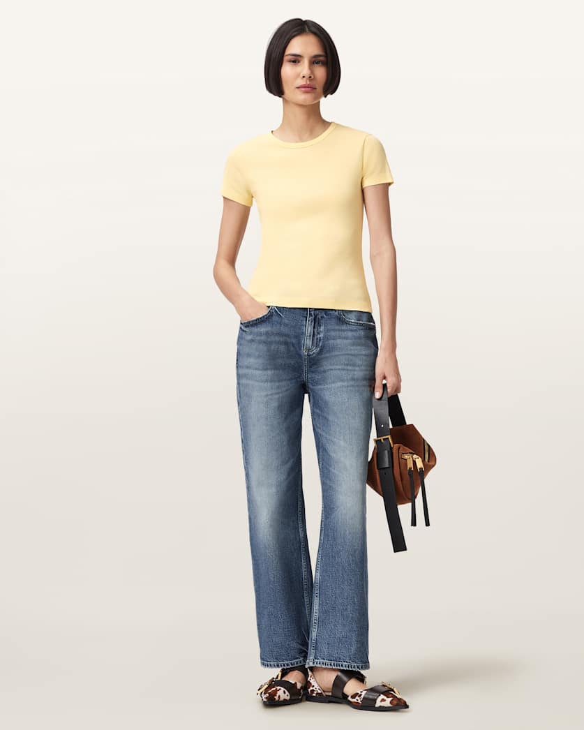 AllSaints Stevie Slim Fit Short Sleeve T Shirt Women's Hay Yellow Women's