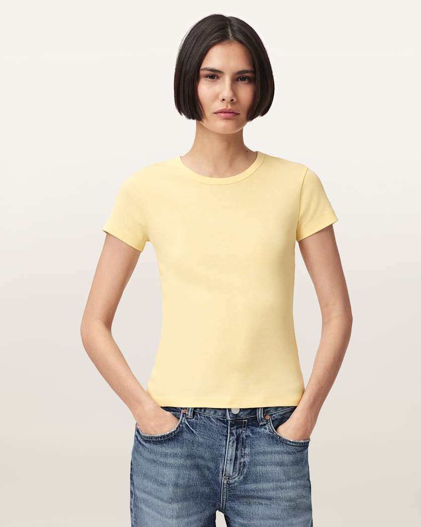 AllSaints Stevie Slim Fit Short Sleeve T Shirt Women's Hay Yellow Women's