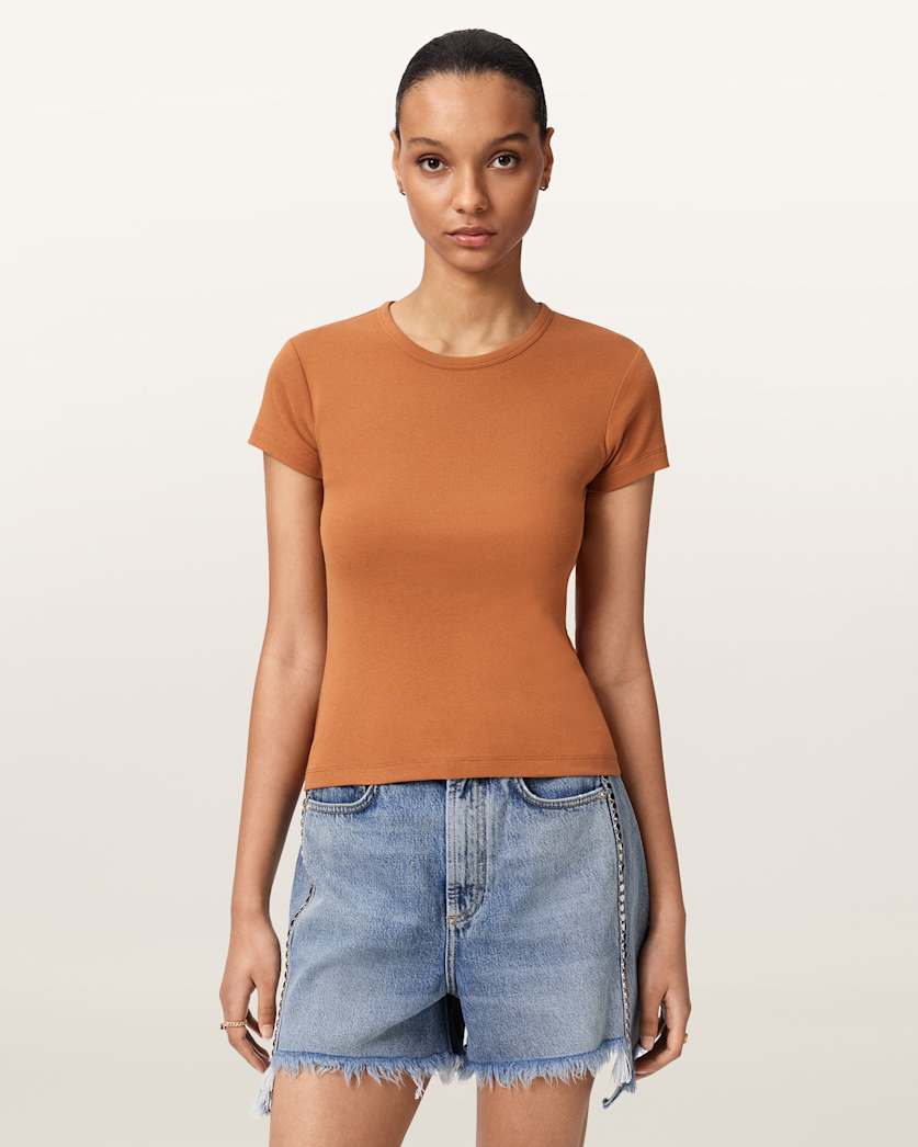 AllSaints Stevie Slim Fit Short Sleeve T Shirt Women's Hay Yellow Women's