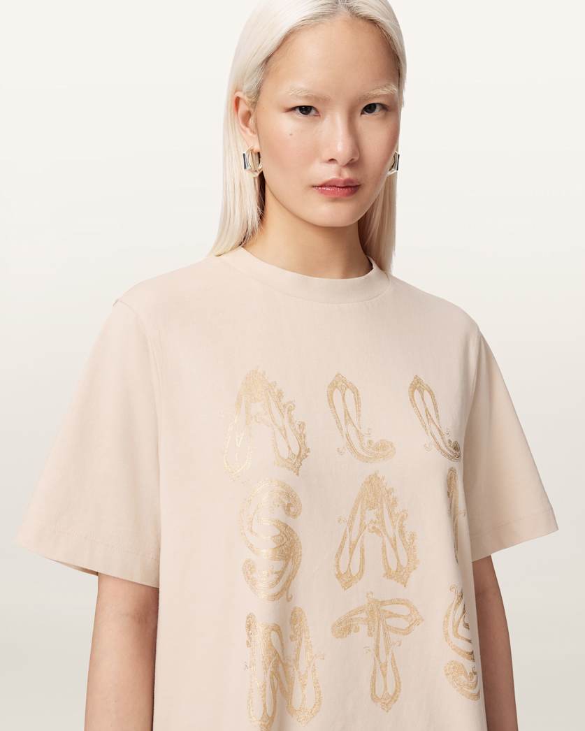 AllSaints Ella Lisa Boxy Embellished T Shirt Women's Dove White Women's