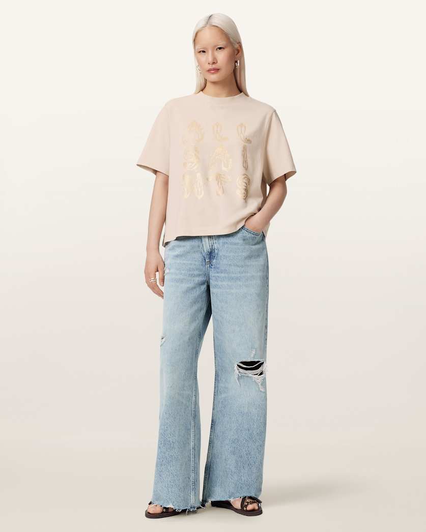 AllSaints Ella Lisa Boxy Embellished T Shirt Women's Dove White Women's