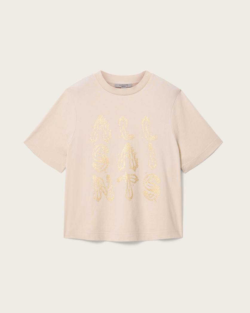 AllSaints Ella Lisa Boxy Embellished T Shirt Women's Dove White Women's