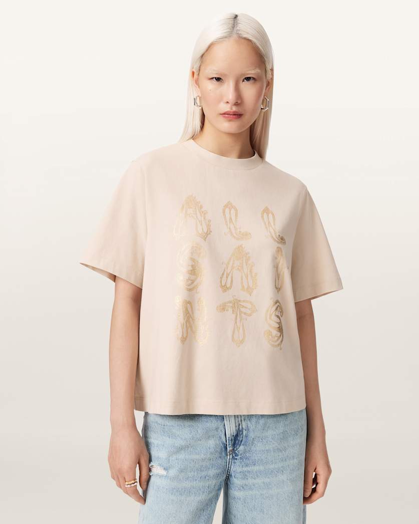 AllSaints Ella Lisa Boxy Embellished T Shirt Women's Dove White Women's